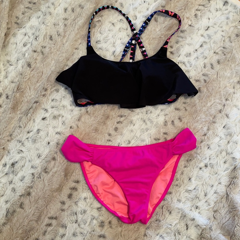 NWOT Victoria’s Secret PINK Black Pink Bikini Set